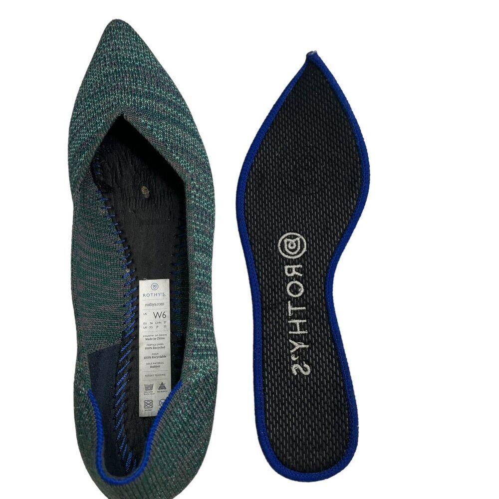 Rothy’s The Point Aqua Heather Ballet Flats Slip On Pointed Toe Women’s Size 6 - Picture 10 of 12